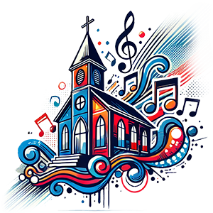 Kyrka med musik som strömmar ut